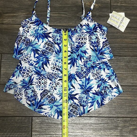 NWT $54 24th & Ocean Women's Small Pina Party Tiered Tankini Swim Top Turquoise - Picture 13 of 16